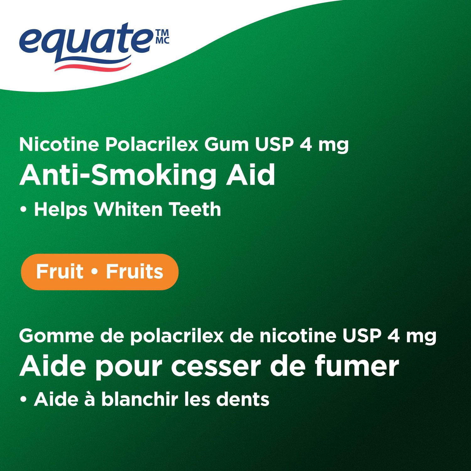 Equate Nicotine Gum, Fruit, 4mg