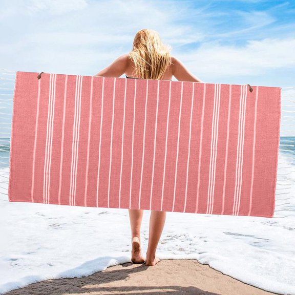 TIMIFIS Polyester Beach Towel 35.43x70.86 With Tassel Color Woven Absorbent Adult Large Towel 21 Strands