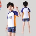 thumbnail image 2 of TOOYOU Toddler Boy Swimsuit 2 Piece Swim Set Short Sleeve Swim Shirt Swim Trunks Rash Guard Bathing Suits Child Swimwear For Beach Pool Size 4-5 Years,White, 2 of 9