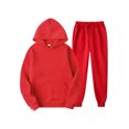thumbnail image 1 of Innerwin Hoodies And Sweatpant Set Solid Color Mens Tracksuit Winter Hooded Warm 2 Piece Hoodie Red L, 1 of 2