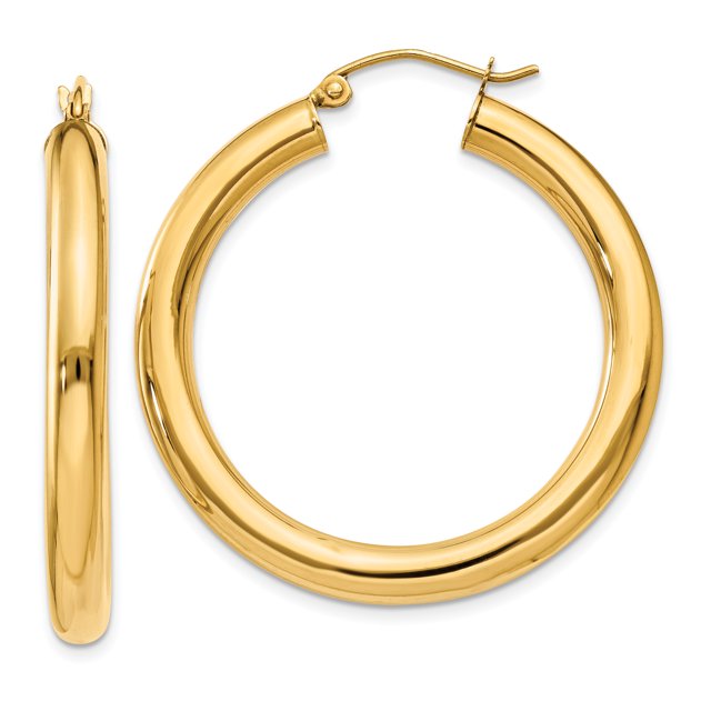 14K Yellow Gold Polished 4mm Lightweight Round Hoop Earrings