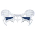 thumbnail image 2 of Jeco 3 Piece Wicker Conversation Set in White with Blue Cushions, 2 of 2