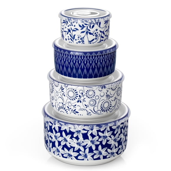 vancasso Ceramic Nesting Bowls with Lids Set of 4, Serving Bowls for Food Storage, Prep Bowl, Ceramic Bowl for Kitchen, Microwave