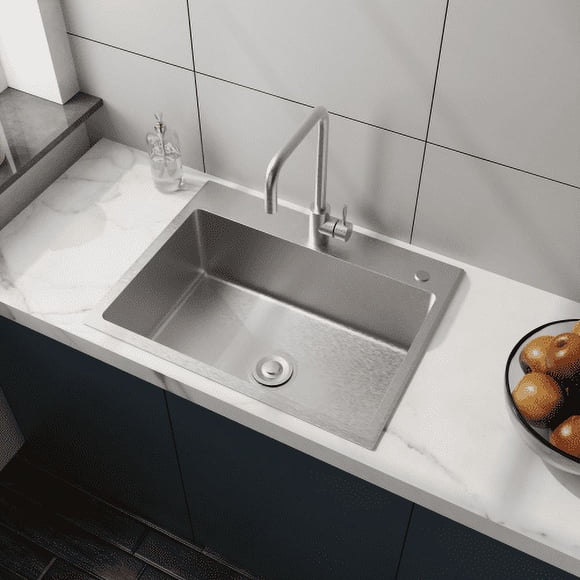 24" Stainless Steel Kitchen Sink - Single Bowl Undermount Sink with Faucet Hose and Drain Assembly
