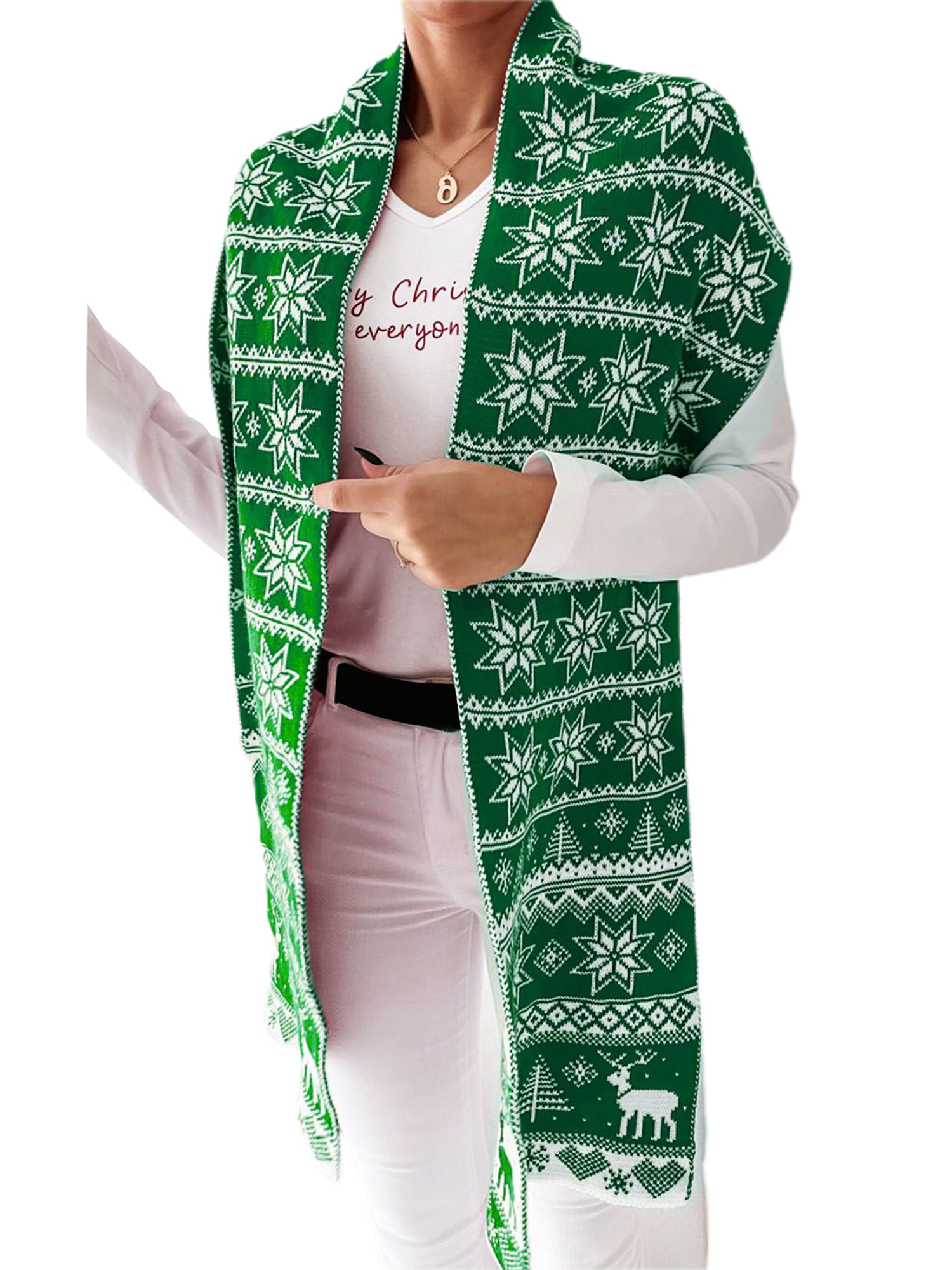 FOCUSNORM Foulard de Noël pour Femmes Motif Imprimé Flocon de Neige et Orignal