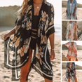 thumbnail image 2 of Half Sleeve Open Front Side Split Cover Up Coat Flower Print Thin Bikini Cover Up Beachwear, 2 of 7