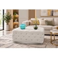 thumbnail image 3 of K-Living Tufted Ottoman in Beige with Chrome-Toned Stainless Steel Base for Living Room, 3 of 6