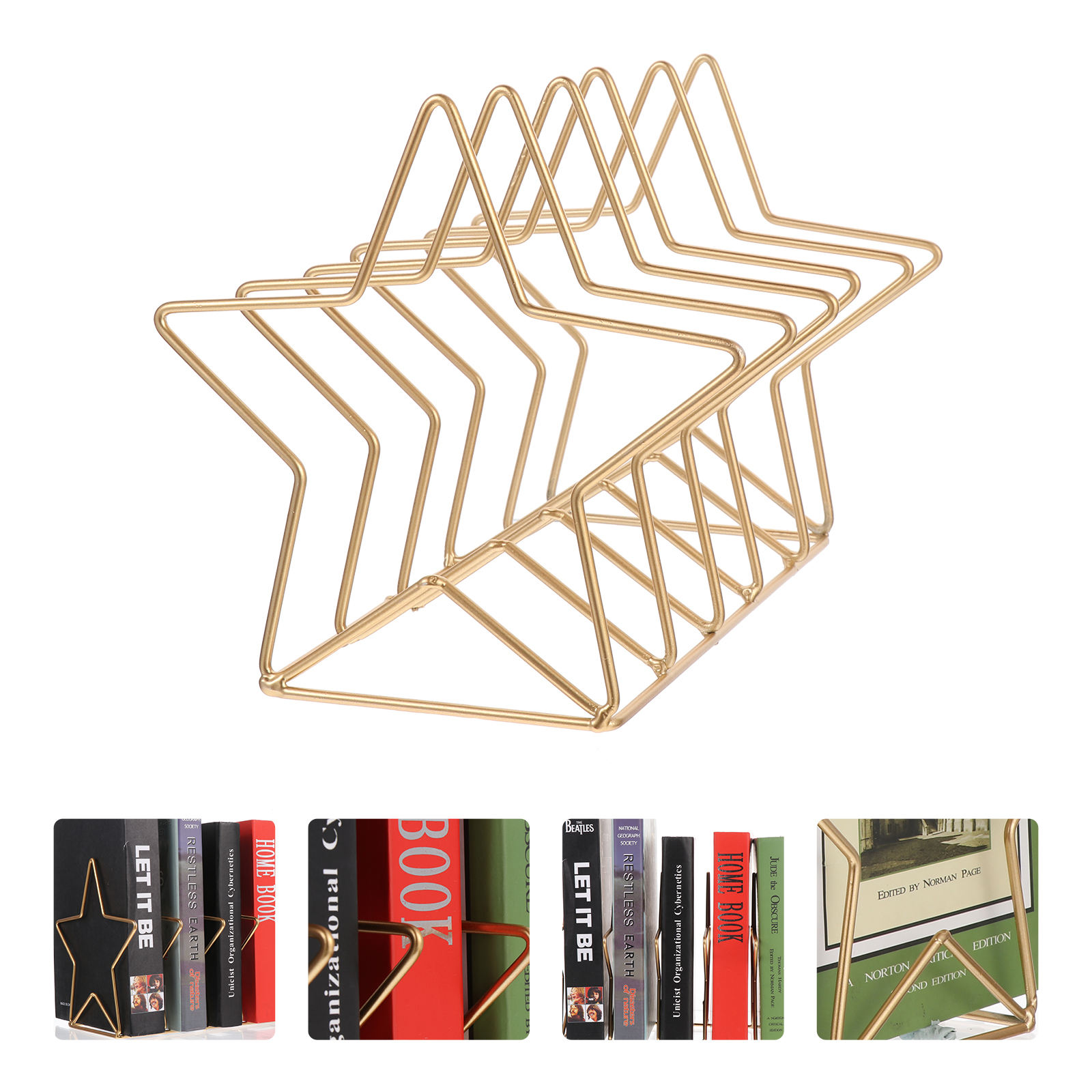 VERDANVERSE 1Set Desktop Book Shelf Star Bookshelf Golden Metal Simple Storage for Decoration