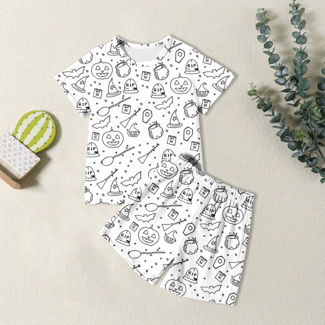 Ensemble de Pyjama Imprimé pour Filles, Confortable, Col Rond, Tenue de Nuit, Loungewear Doux pour Tout-Petits et Enfants, Tenue Décontractée de Printemps et d'Été