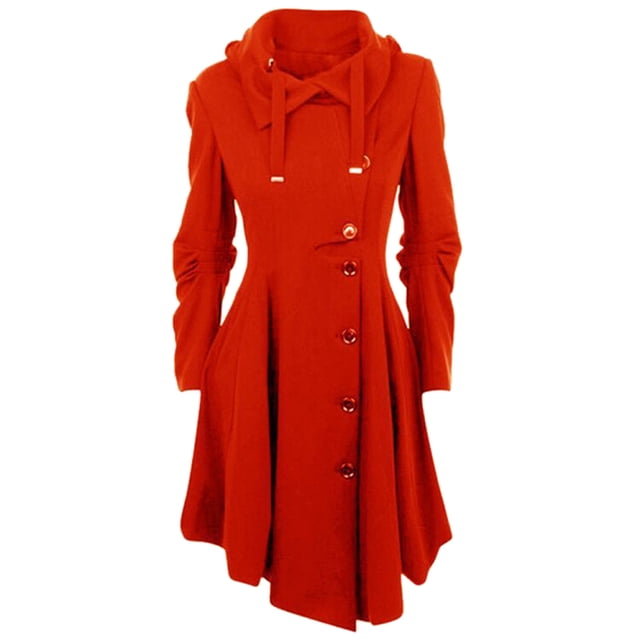 IROINID Manteau Long Chaud d'Automne pour Femme, Revers en Pointe, Trench Évasé Uni, Manteau à Manches Longues, Rouge