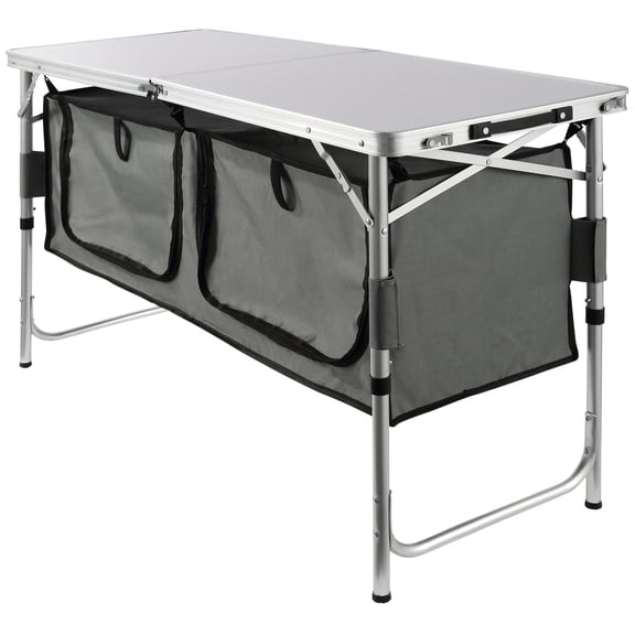 KFFKFF Camping Kitchen Table, Quick set-up Folding Camping Table with A Carrying Bag, 3 Adjustable Heights, MDF Camping Table, Ideal for Outdoor Picnics, BBQs, Camping, RV Traveling