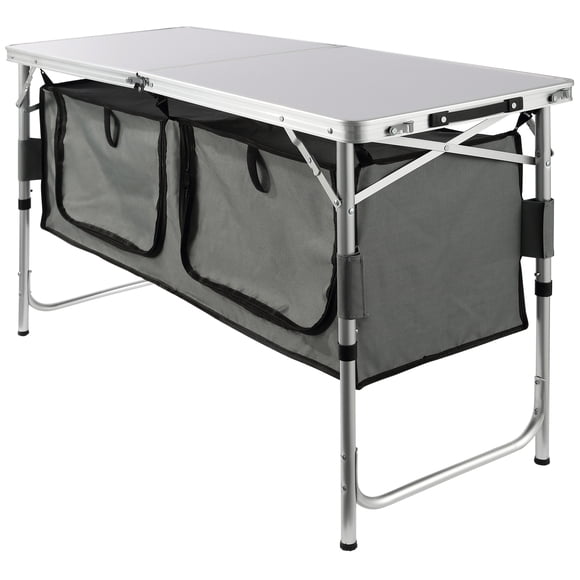 KFFKFF Camping Kitchen Table, Quick set-up Folding Camping Table with A Carrying Bag, 3 Adjustable Heights, MDF Camping Table, Ideal for Outdoor Picnics, BBQs, Camping, RV Traveling