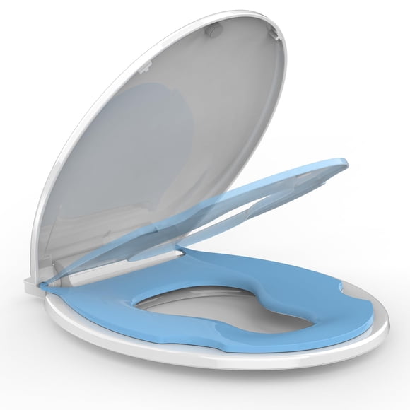Towallmark Round Toilet Seat with Built-In Child Potty – 17" Soft Close, Quick-Release Hinges, Durable Blue Plastic, Easy Install for Adults & Kids