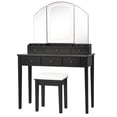 thumbnail image 1 of Costway Vanity Table Stool Set Large Tri-folding Lighted Mirror 6 Drawer Dresser Black, 1 of 10