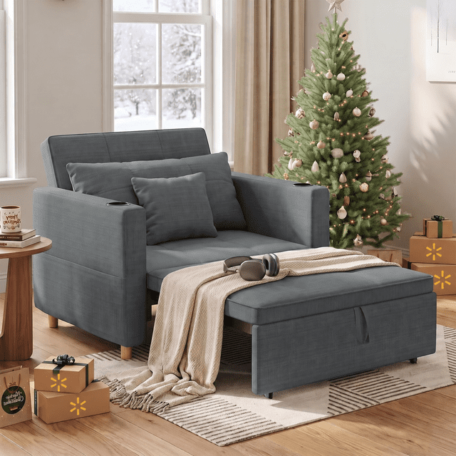 AECOJOY Fauteuil-Lit 3-en-1 de 38 Pouces, avec Dossier Réglable, Gris Foncé