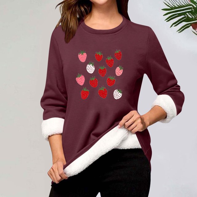 Heisall Chemises de Base pour Femmes Automne Hiver Imprimé Floral Col Rond Manches Longues Épaissies Polaire Teddy Shearling Chaud Ajusté Hauts Thermiques pour Usage Quotidien par Temps Froid