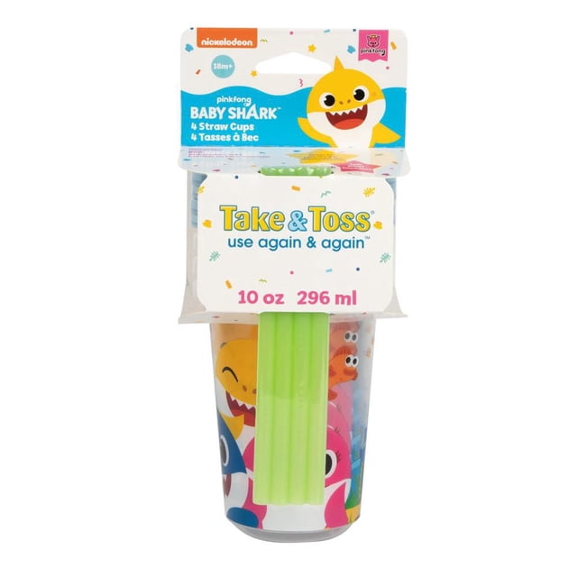 Baby Shark Gobelets à Paille - 4x10oz Gobelets