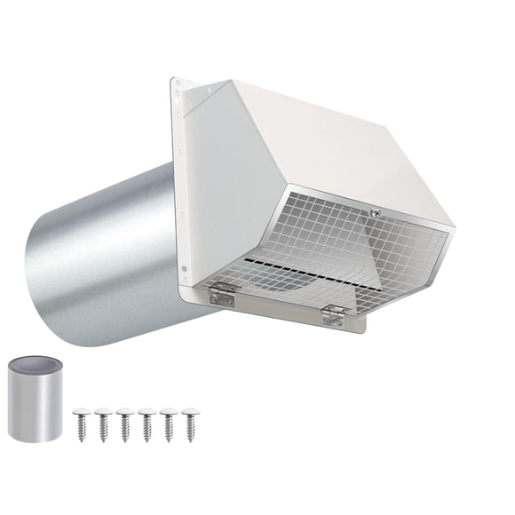 4 Inch Dryer Vent Cover Outside Hooded Wall Vent with Screen and Damper, Exhaust Vent Wall Mount Exterior Wall Vents Cover Cap for Dryer Ventilation&Outdoor Air Exhaust,