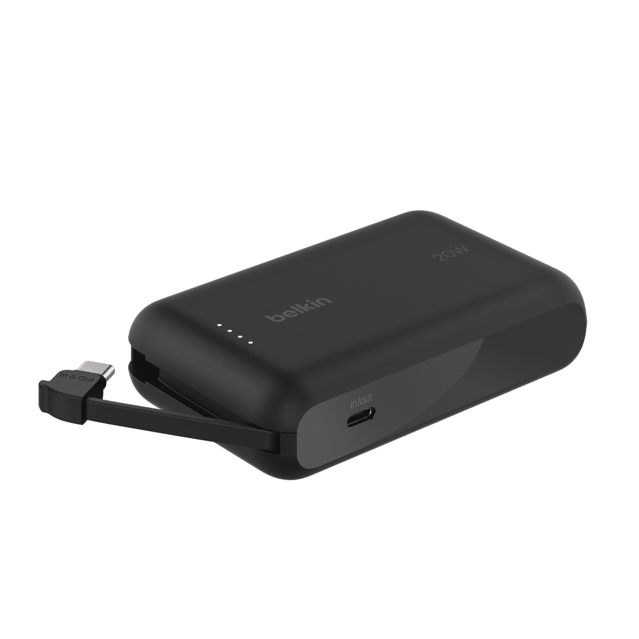 Belkin BoostCharge Portable Power Bank, 2.2in/5.7cm Integrated Cable 10,000mAh PD 20W Fast Charge USB-C Power Delivery, Portable iPhone Charger for iPhone 15 Series, iPad Pro, Galaxy S24 & More Black