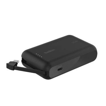 Chargeur portable Belkin BoostCharge, batterie externe avec câble intégré de 5,7 cm/2,2 po de 10 000 mAh PD 20 W - Chargement rapide USB-C Power Delivery, Noir