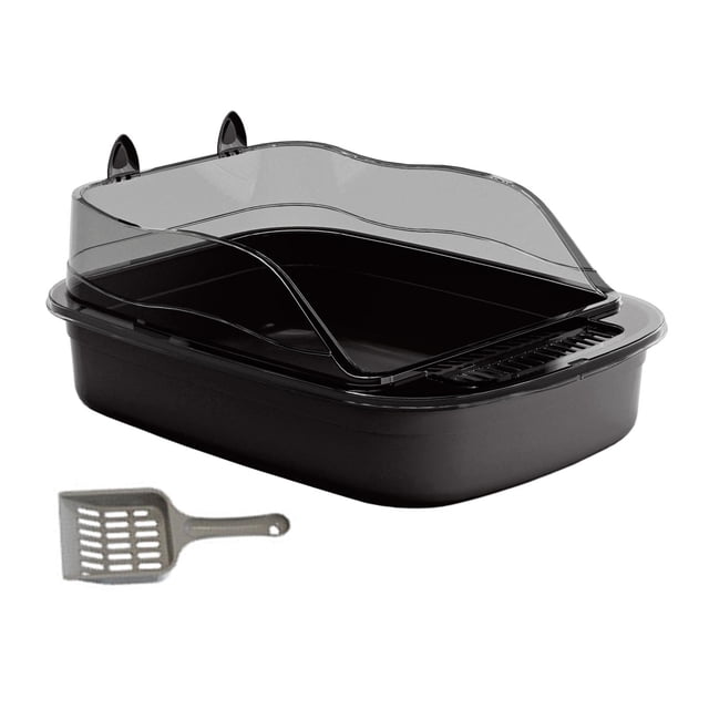 MERIGLARE Cat Litter Box Cat Sand Basin with High Side Cat Litter Container Durable black