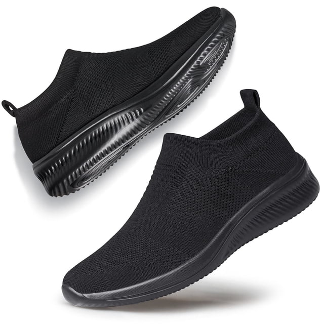 ADQ Chaussures de Marche pour Femmes, Ballerines Décontractées, Espadrilles Athlétiques de Couleur Noire, Conçues avec une Bride à Enfiler pour Plus de Commodité. Fabriquées avec une Tige en polyester Tricoté Respirant et une Semelle Extérieure Légère en EVA, Ces Chaussures Offrent une Semelle Antidérapante Profonde pour la Stabilité. Idéales pour la Marche, le jogging, la Randonnée et Autres Activités Quotidiennes, Offrant Confort et ventilation.