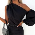thumbnail image 4 of Pompotops Mode Femmes Solide une Épaule Manches Longues Chemises Décontractées Tops, 4 of 8