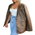 thumbnail image 3 of Women Solid Long Vegan Leather Jacket Cool Buttons Faux Leather PU Blazer Coat, 3 of 6