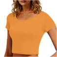 thumbnail image 2 of VSSSJ Crop Tops pour Femmes Manches Courtes Col Rond Extensible Chemise Décontractée Ajustée Solide Confortable Été Basique T-Shirts Courts Orange Taille Unique, 2 of 5
