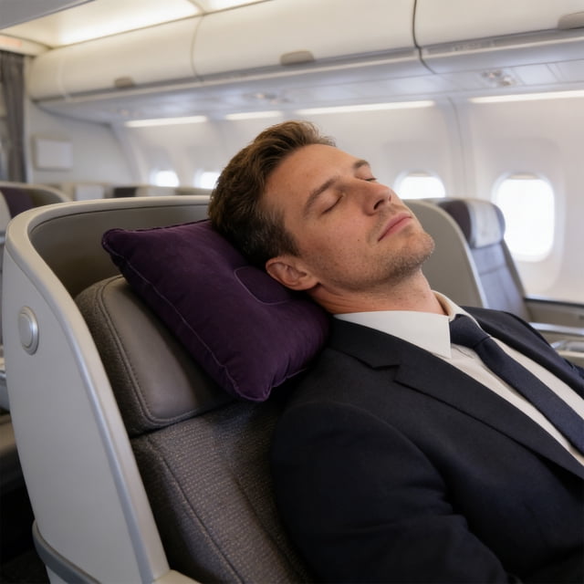 Inflatable Travel Neck Pillow, 34x22x7 cm, Flocked PVC, Portable Lightweight Cushion for Camping, Flight, Commuting, Multiple Colours Available