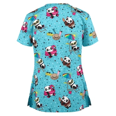 RKSTN Scrub Tops for Women 2024 Short Sleeve V-neck Plus Size Tops Bunny Easter Print Comfortable Soft Working Uniform Tops with Pockets