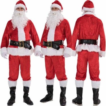 Costume de Père Noël de Noël Déguisement Adulte Costume Cosplay Tenue de Fête 7 Pcs
