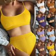 thumbnail image 1 of 2 Pack ylioge Womens Two Piece Swimsuits Tankini Ribbed Built in Removeable Bras Bikini Bathing Suits Ladies Solid High Waisted Swimsuit, 1 of 8