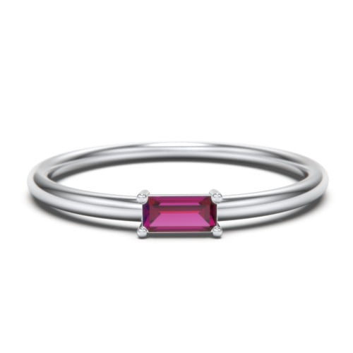 East-West Stackable Baguette Birthstone Ring - Ruby (July)