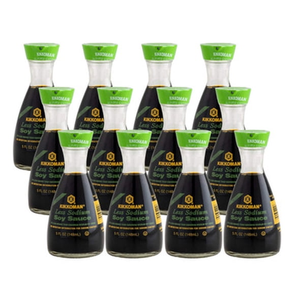 Kikkoman Traditionally Brewed Less Sodium Soy Sauce Dispenser – Iconic Tabletop Hourglass Glass Dispenser with Green Cap, 37% Sodium Reduction Naturally Fermented Umami Blend, 5 fl. oz. (148 mL)