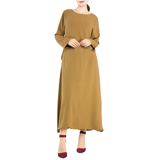 Erwazi Robe Tunique d'Automne pour Femmes, Décontractée, Ample, à Manches Longues, Col Rond, Fluide, Longue, Maxi