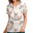 thumbnail image 2 of Pompotops Women's Fashion Easter Rabbit Print V-neck Short Sleeve Pocket Workwear Top, 2 of 5