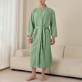 thumbnail image 2 of Mens Robes Lightweight Waffle Kimono Bathrobe Long Sleeve Sleepwear Soft Long Robe with Pockets, 2 of 5