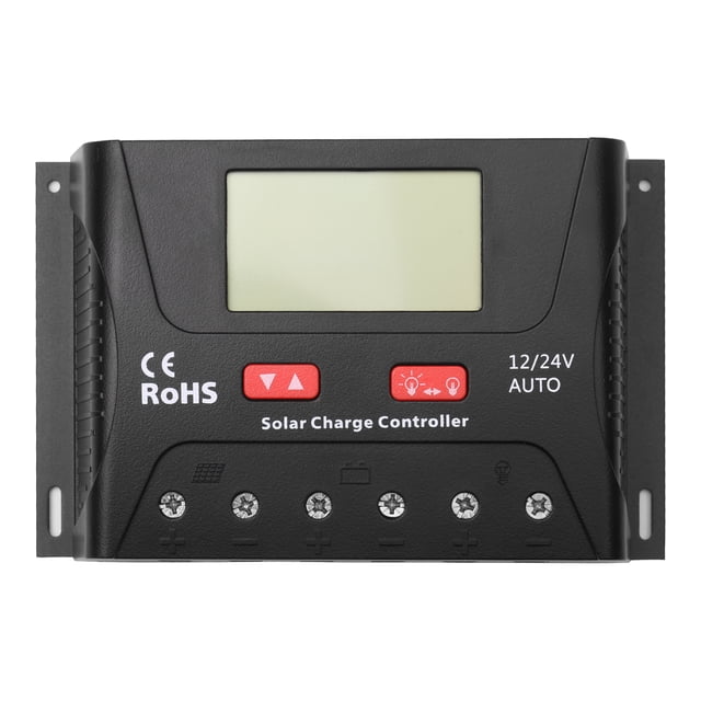 30A PWM Solar Charge Controller 12V/24V Adaptive Below 55V Input Solar Panel Regulator for Sealed Gel Flooded Lithium Batteries with Temperature Compensation, Multiple Protections, and LCD Display