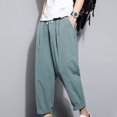 thumbnail image 1 of asjyhkr Plus Size Mens Linen Pants Elastic Waist Drawstring Hiking Beach Cropped Pants with Pockets,M-5XL, 1 of 4