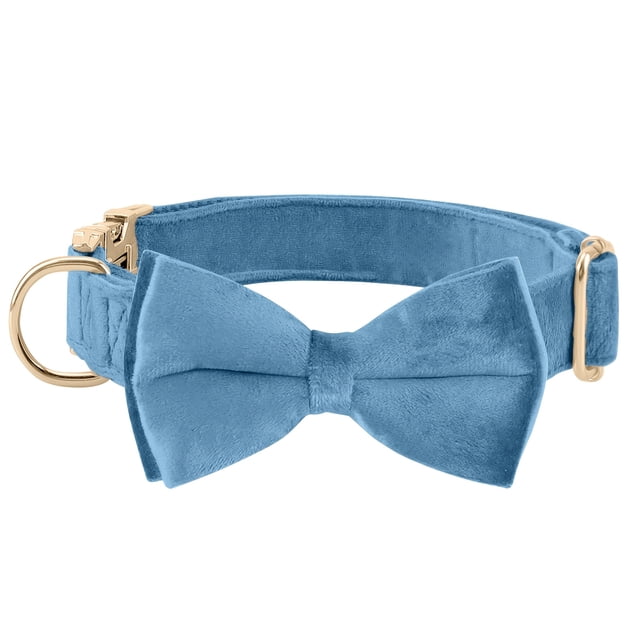 HLONK Durable Polyamide Adjustable Velvet Dog Collar - with Bowtie and Metal Buckle - Cute Solid Pattern for Small Medium and Large Dogs Ideal Gift for Puppies