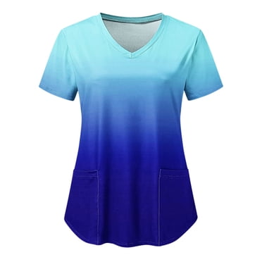 TopLLC Haut de Sarrau Dégradé Ombré Extensible pour Femme Confortable Coupe Facile Léger Durable Doux Extensible Imprimé Col en V Haut de Sarrau Médical