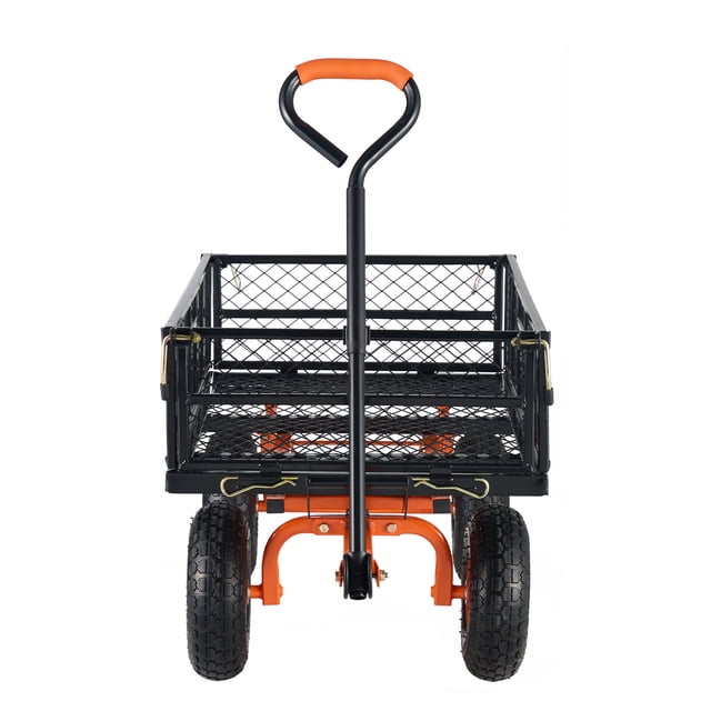 KFFKFF Yard Trolley, Robust Metallic Transport Vehicle with Easy Setup, Multipurpose Hauling Cart with Bi-Function Grip, Handcart with 400 lbs Carrying Capacity, Fitted with 10" Wheels