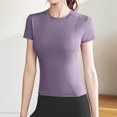 thumbnail image 2 of Plebaso Hauts d'Entraînement pour Femmes à Manches Courtes, Col Rond, T-Shirts Athlétiques, Course, Yoga, Gym, T-Shirts Basiques pour Femmes, 2 of 3