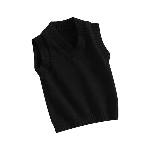 FOCUSNORM Toddler Sweater Vest Lightweight Sleeveless V Neck Solid Color Pullover Knitted Tank Tops