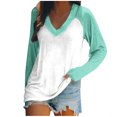 thumbnail image 2 of EQWLJWE Women's Raglan Sleeve Baseball Tee Loose Blouse Patchwork Henley V Neck Baseball Tee Shirt Top Plus Size Fall Clothes Christmas Tops, 2 of 4
