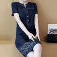 thumbnail image 4 of Robe en Denim pour Femmes Décontractée Été Mode Femmes Été Imprimée Ample Col en V Manches Courtes Longueur Genou Robe, 4 of 9