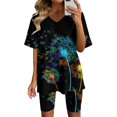 thumbnail image 1 of Ensembles d'Été 2 Pcs pour Femmes Mode Blouse à Col en V T-Shirts à Manches Courtes Shorts Ensembles de Tenue Décontractée Ensembles Confortables pour Femmes en Liquidation, 1 of 4