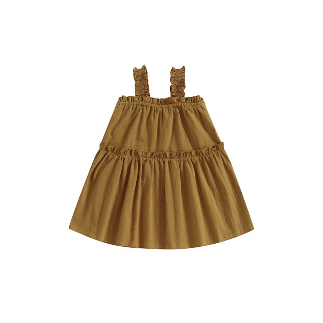 Faithtur Kids Girl Ruffle Dresses, Sleeveless Off Shoulder Solid Color Casual Party Street Princess Dress