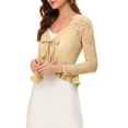 thumbnail image 4 of INSPIRE CHIC Women's Floral Lace Cardigans Tie Front Ruffled Hem Sheer Cropped Shrug Top L Beige, 4 of 6